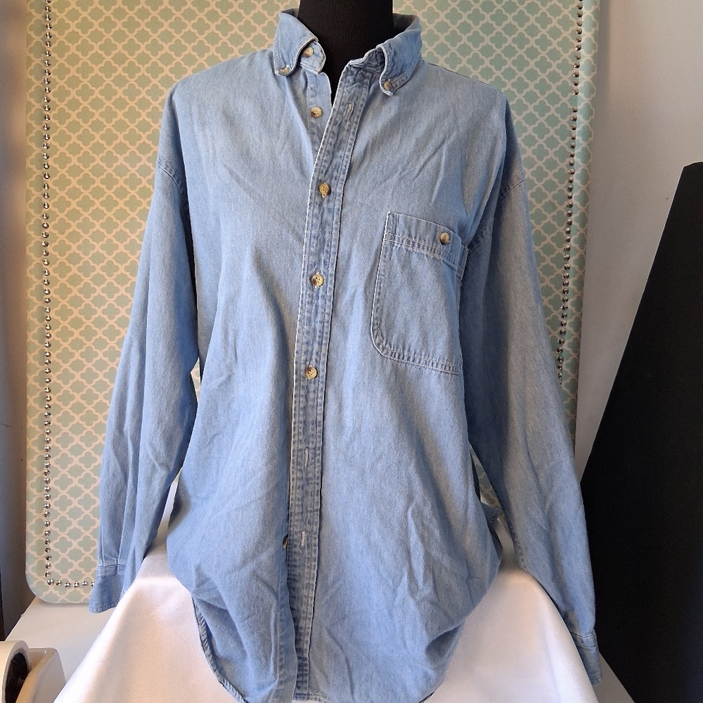 Vtg Men's Blue Denim Shirt Lina Pier